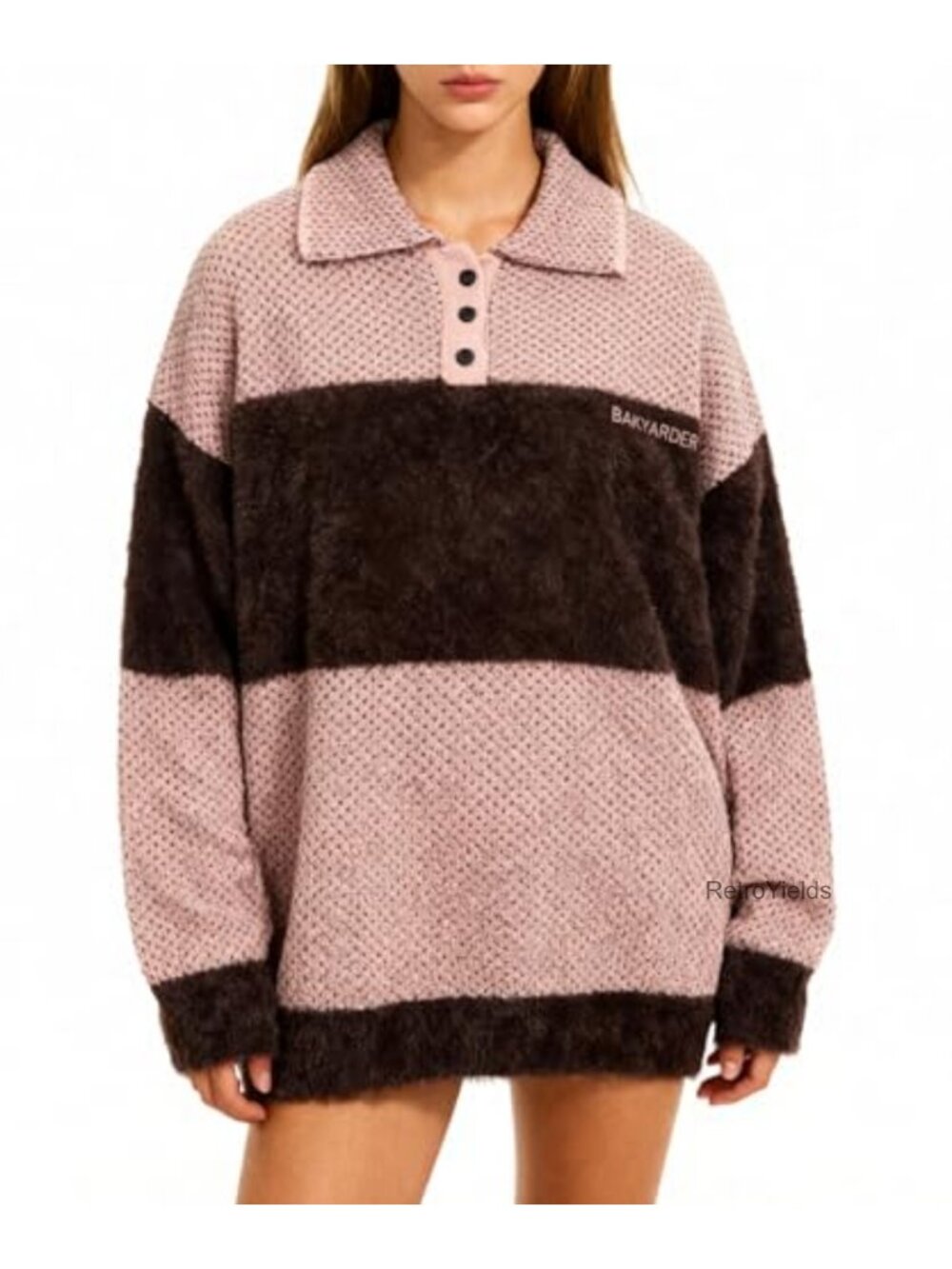 Unisex Loose Fit Colorblock Knit Pullover Sweater - Long Sleeve V-Neck
